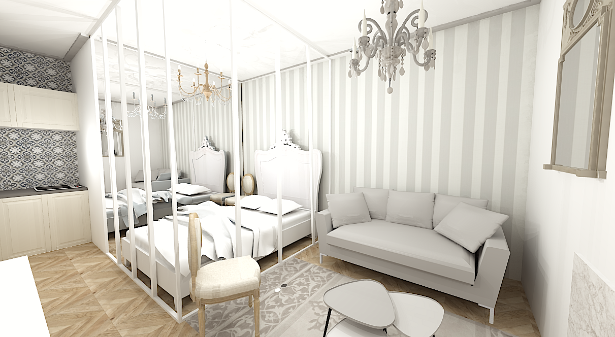 Un salon, une verrière e interiorconcept