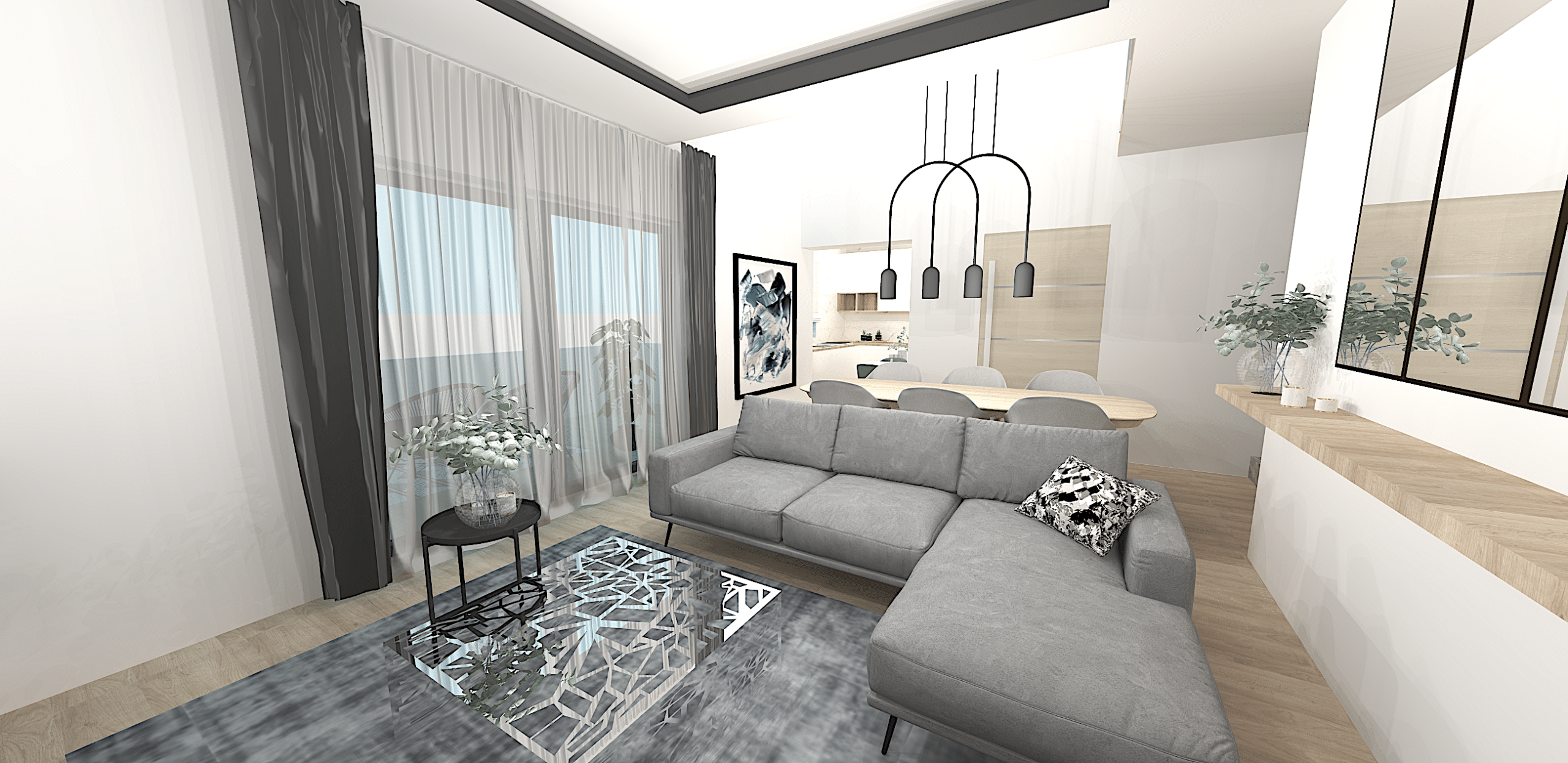 Projet pièce de vie réalisé par E-interiorconcept, vue 1